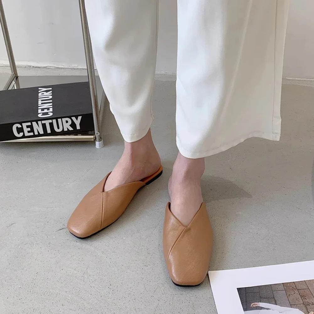 Women's Flat Mule Slippers Square Toe Slides | Sizes 34–43