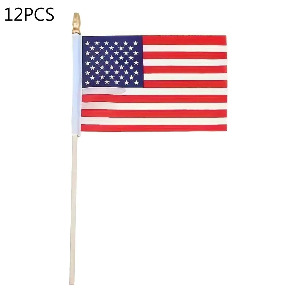 USA Hand Waving Flag 20x30cm Double-Sided Polyester – 12 Pack