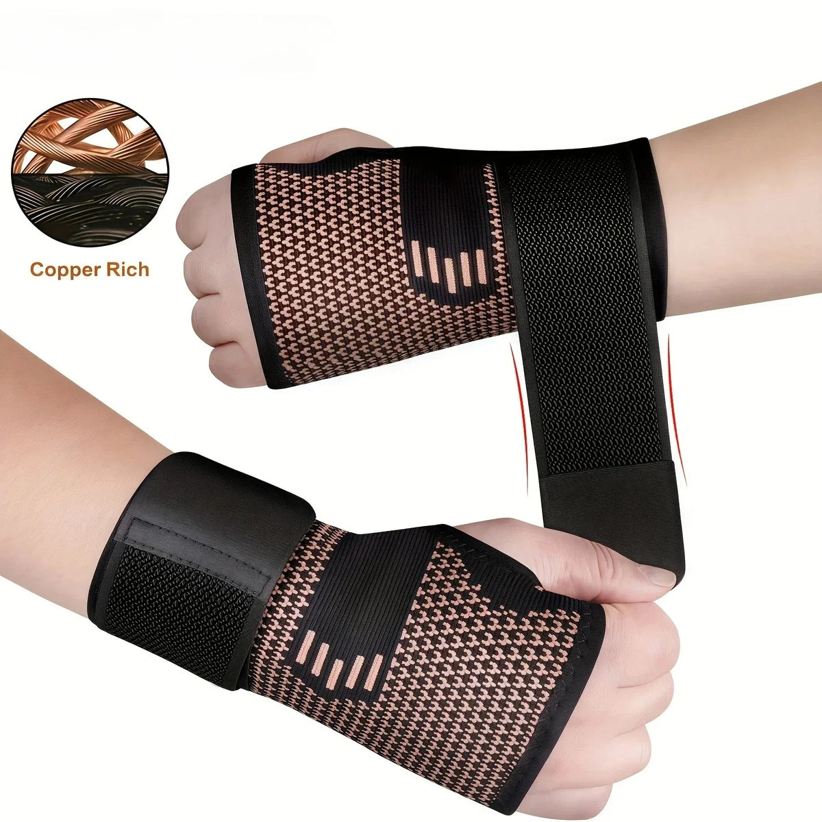Copper Fiber Wrist Brace Gloves – Adjustable Compression Straps