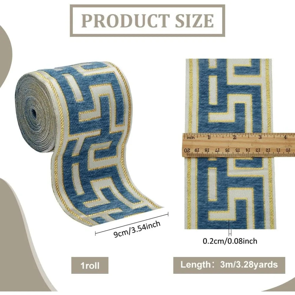 3M Steel Blue Jacquard Chenille Ribbon Trim 3.5 inch Wide