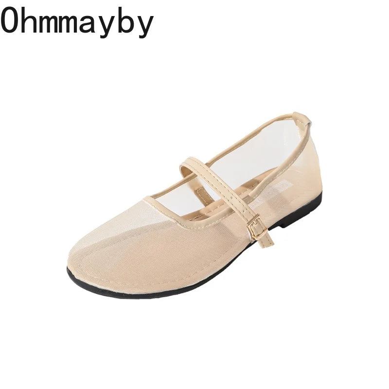 Women's Mesh Mary Jane Ballet Flats – Buckle Strap & Breathable