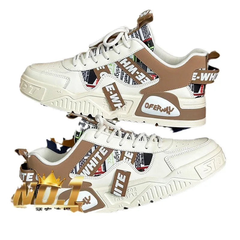 Men's Leather Platform Sneakers – Lace-Up Casual Skate Shoes
