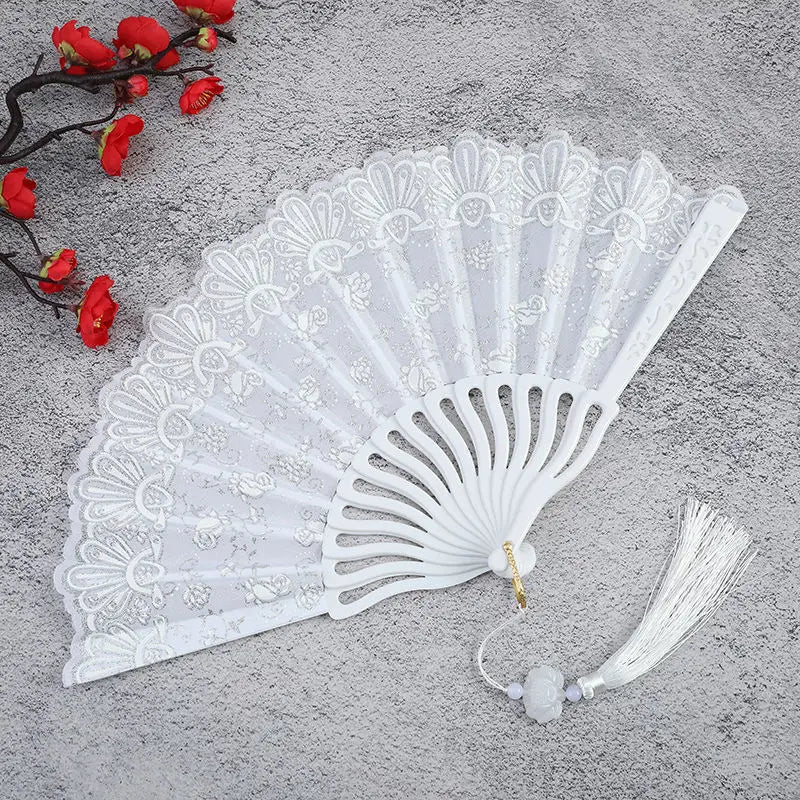 Little Flower Rose Folding Fan Ancient Held Dance Fans Party Wedding