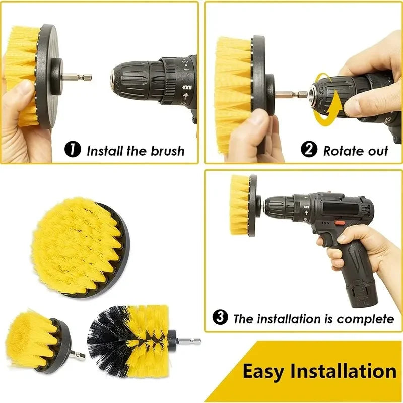 3-Piece Drill Brush Set – Power Scrubber for Tile, Grout & Carpet