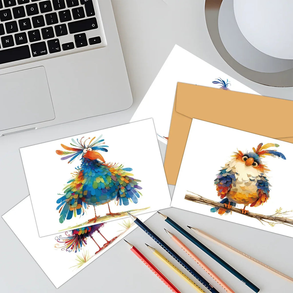 Funny Bird Watercolor Thank-you Card Handwritten Blank Postcards