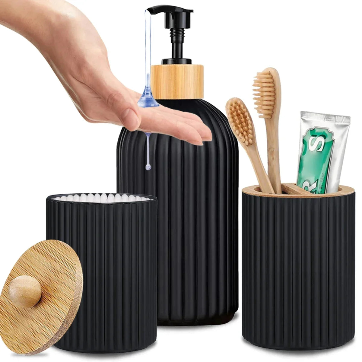 Bathroom Countertop Container Hand Soap Dispenser Cotton Ball Storage