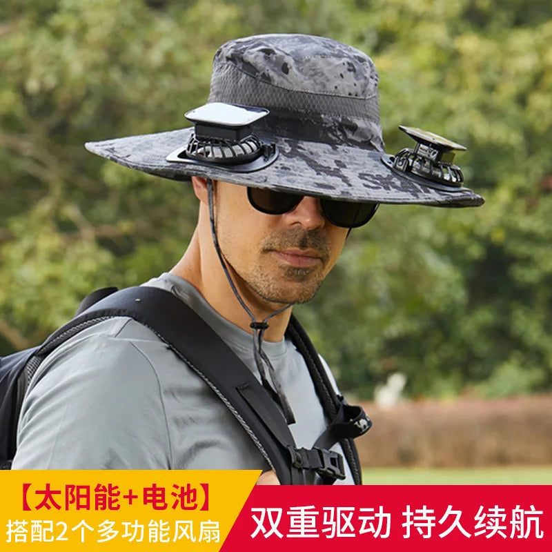 URGGU Solar Fan Hat – Wide Brim UV Protection, 2 Fans