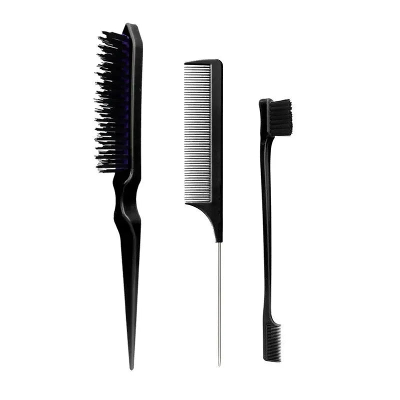 3-Piece Hair Comb Set – Rat Tail, Triple-Row & Eyebrow Brush