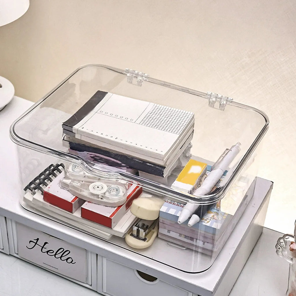 Plastic Storage Box Covered Flip Desktop Container Office Supplies