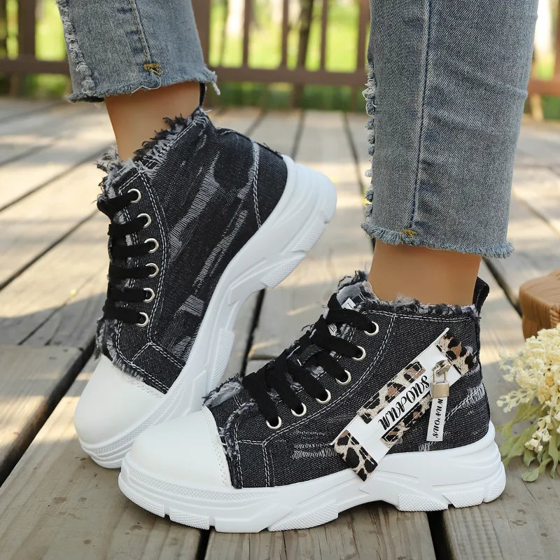 UXST Women's Canvas High-Top Sneakers | Thick Sole Casual Shoe