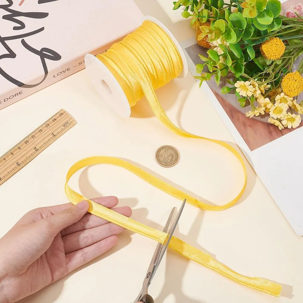 25M Yellow Satin Piping Ribbon 11.5mm Flat Cotton Trim Roll