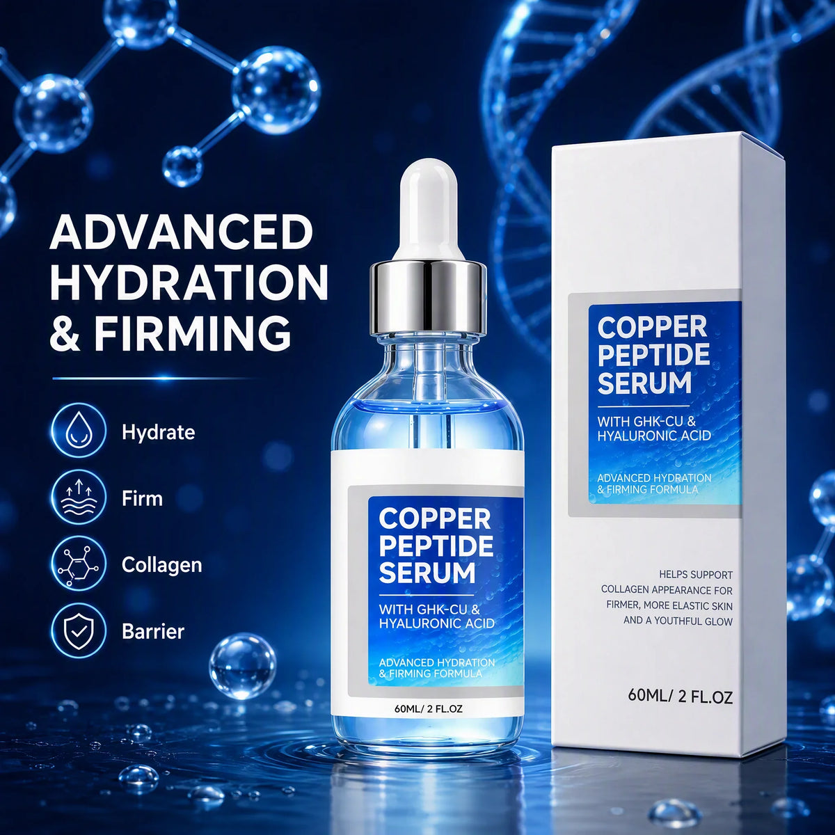 Copper Peptide Face Serum GHK-Cu, Hyaluronic Acid & Niacinamide