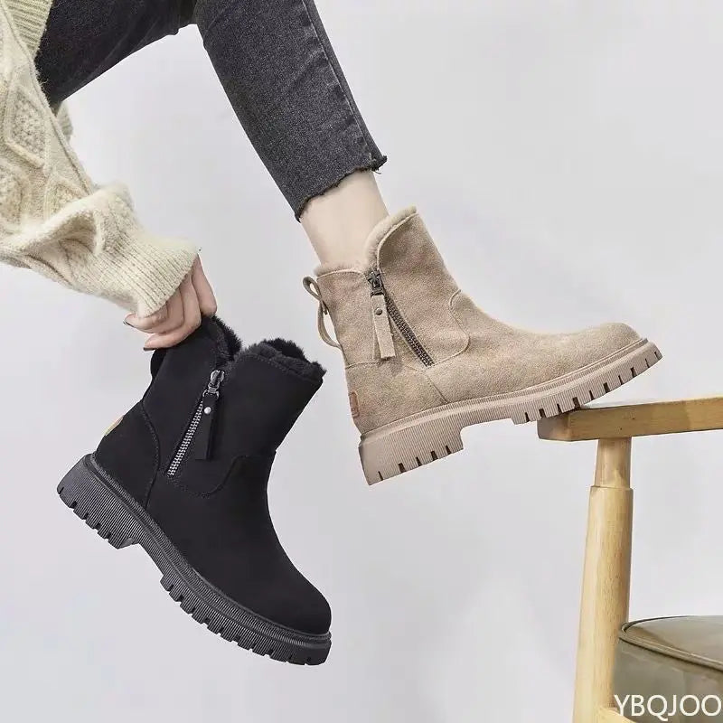 Women's Plush Winter Short Boots – Zip, Warm & Height-Boosting