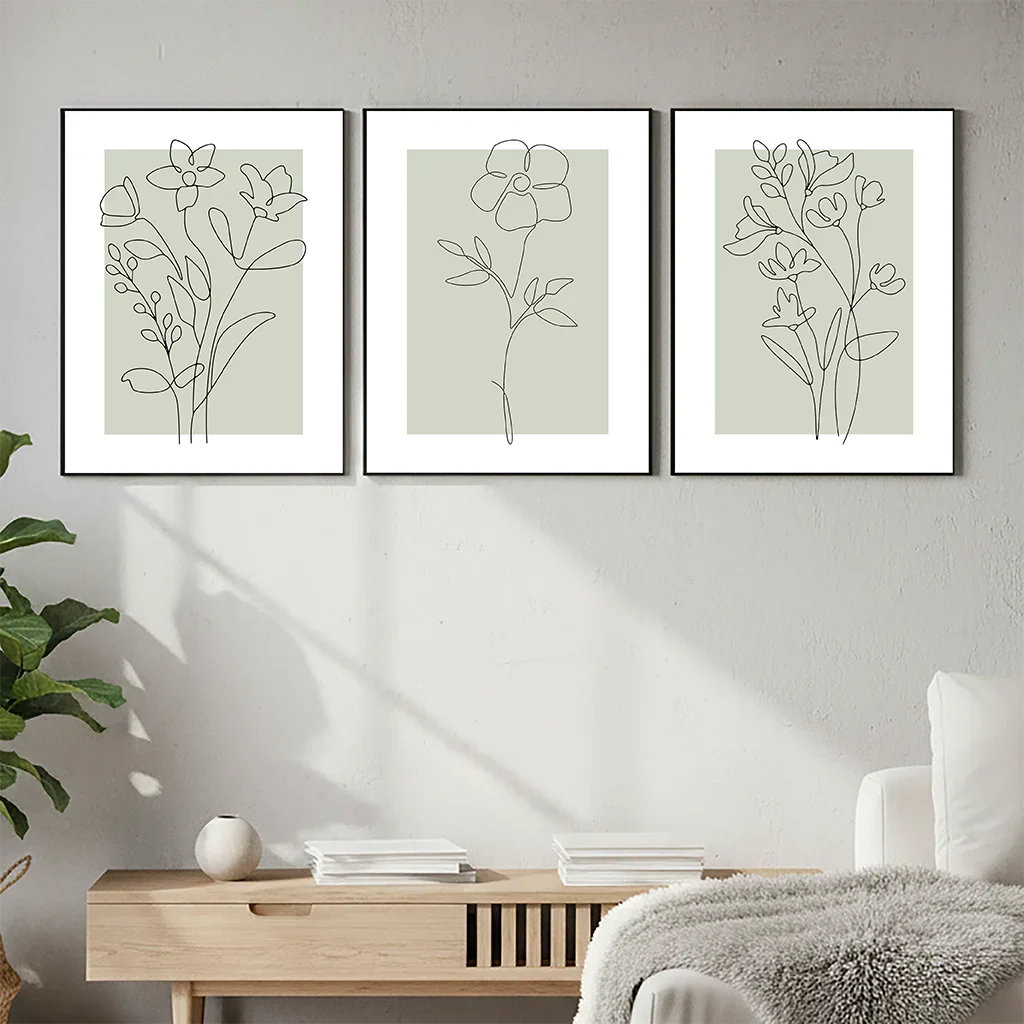 Nordic Floral Canvas Wall Art – Black & White Minimalist Print