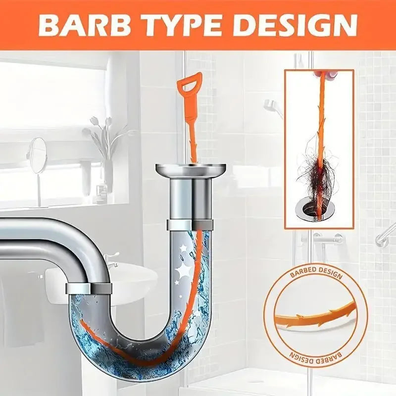 Drain Hair Clog Remover Tool – Pipe Cleaning Snake (Orange)