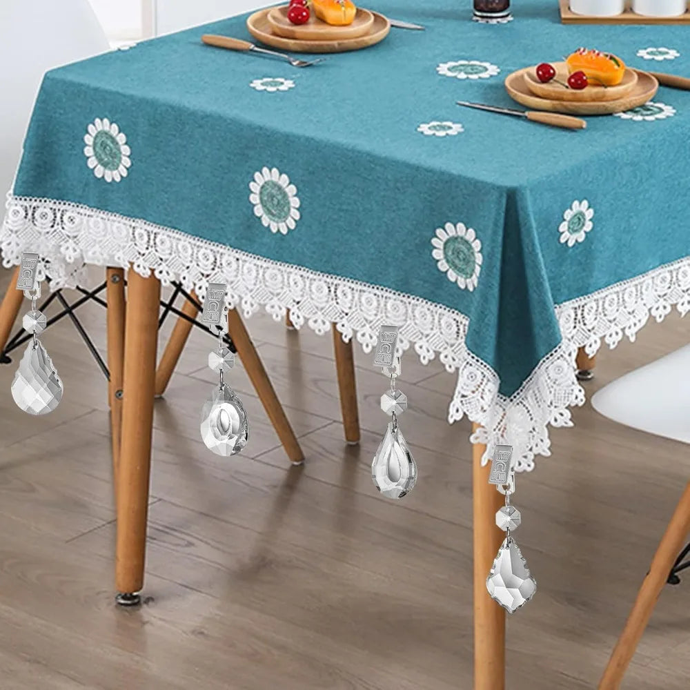 4-Pack Crystal Tablecloth Weights with Metal Clips – Windproof