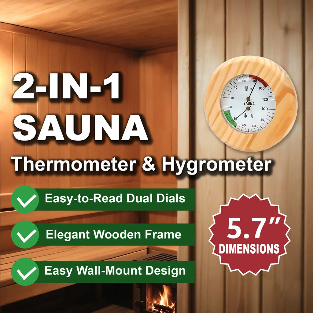 2-in-1 Wooden Sauna Thermometer & Hygrometer | Round Dial