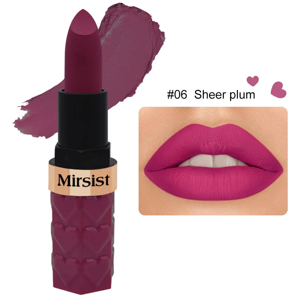 Mirsist Velvet Matte Lipstick – Waterproof & Non-Transfer, 6 Shades