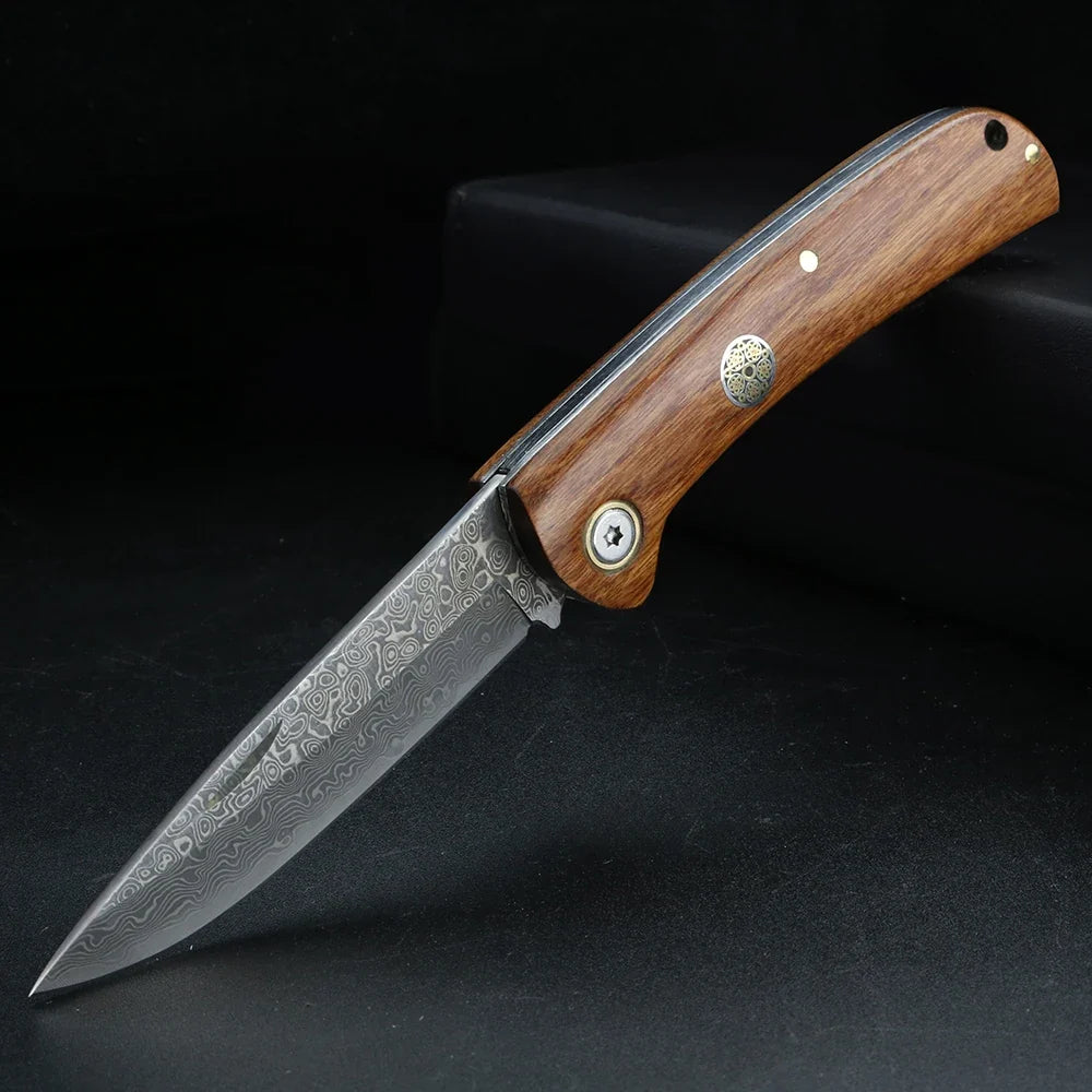 XUAN FENG Damascus Folding Knife – D2 Carbon Steel, 58–61 HRC