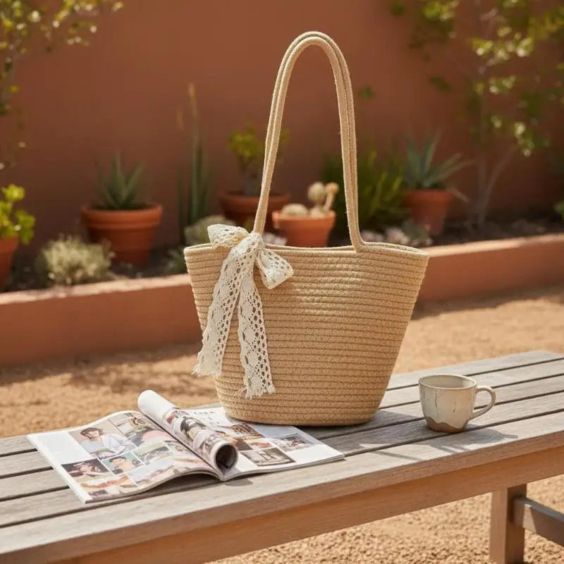 Woven Straw Tote Bag – Lightweight Beach & Shopping Bag