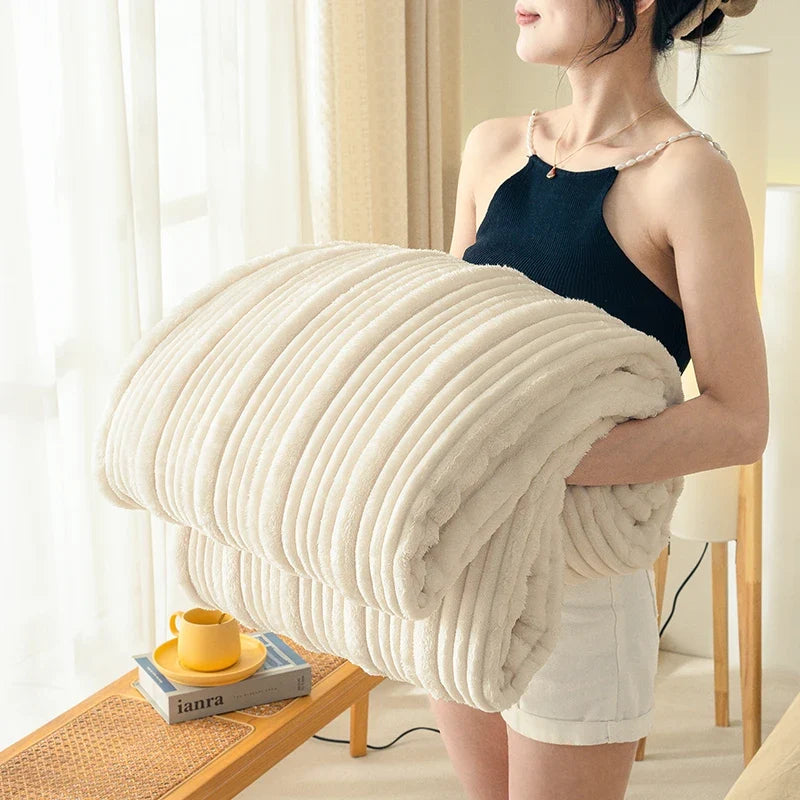 Ribbed Flannel Fleece Throw Blanket – Super Soft All Season