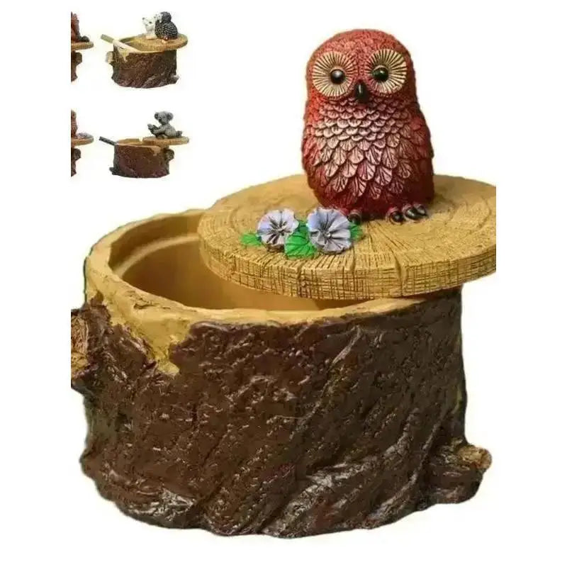 Resin Ashtray with Lid – Animal Statue Cigar Ash Holder Decor