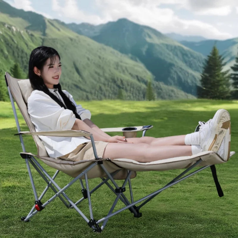 Folding Recliner Camping Chair – Adjustable Backrest & Cushion