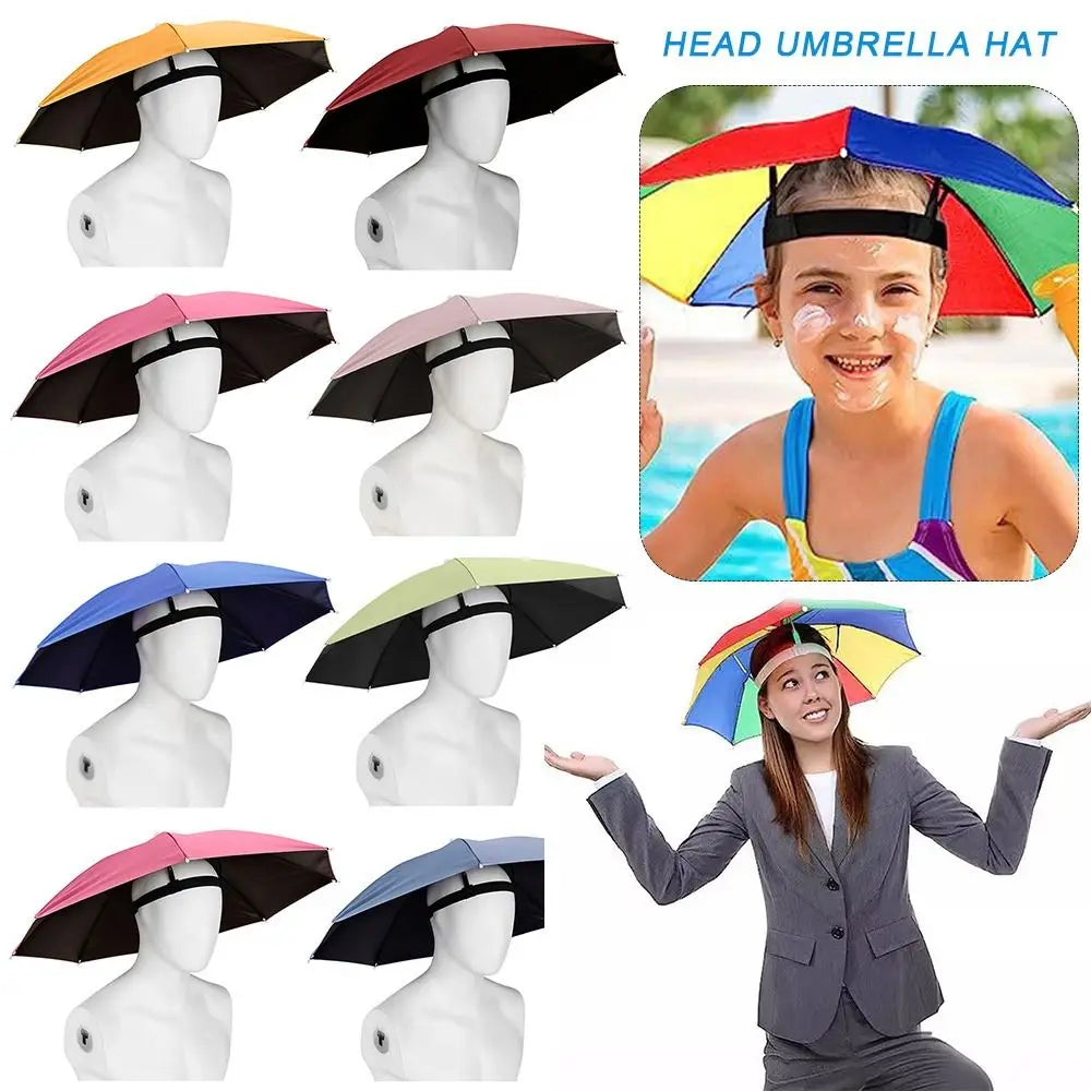 Foldable Hands-Free Umbrella Hat – Windproof Sun & Rain Cap