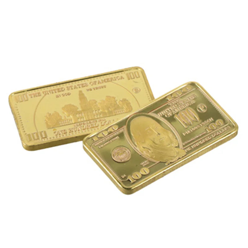 USA $100 Gold-Plated Novelty Bullion Bar Coin with Gift Box