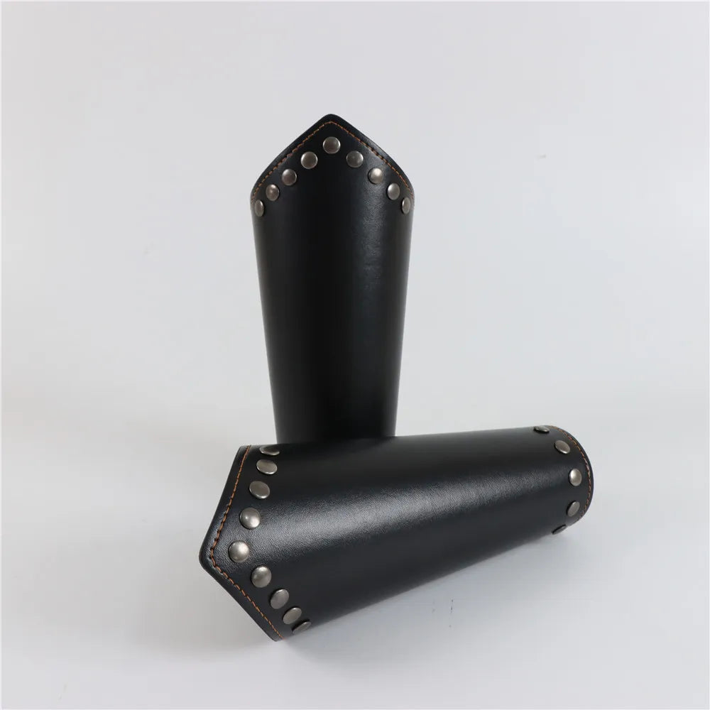 Men Medieval Cosplay PU Leather Armor Arm Warmers Lace-up Viking