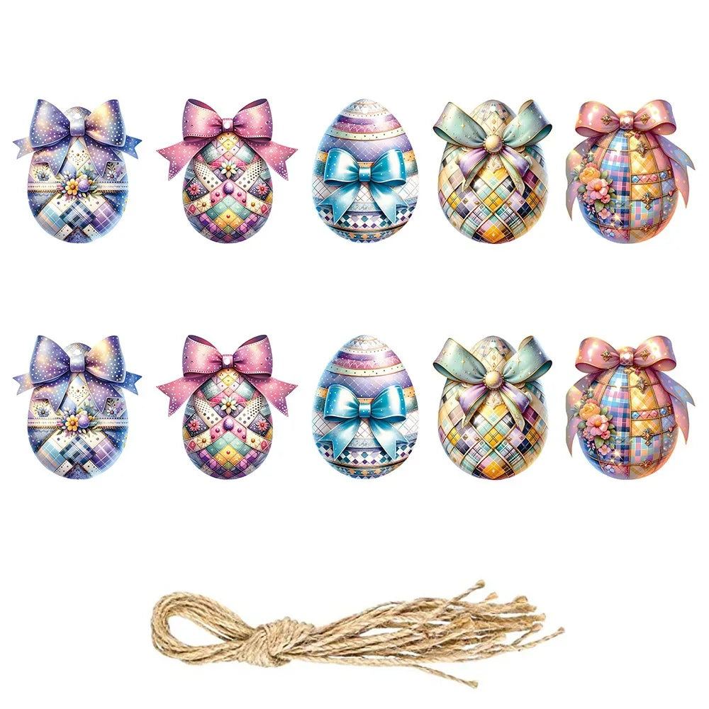Multicolor Bow & Plaid Paper Ornaments with Rope – 10 Pack