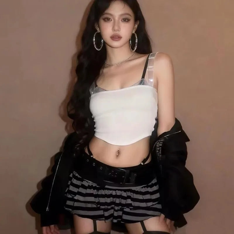 Y2K Striped Color Block A-Line Mini Skirt | Korean Street Style