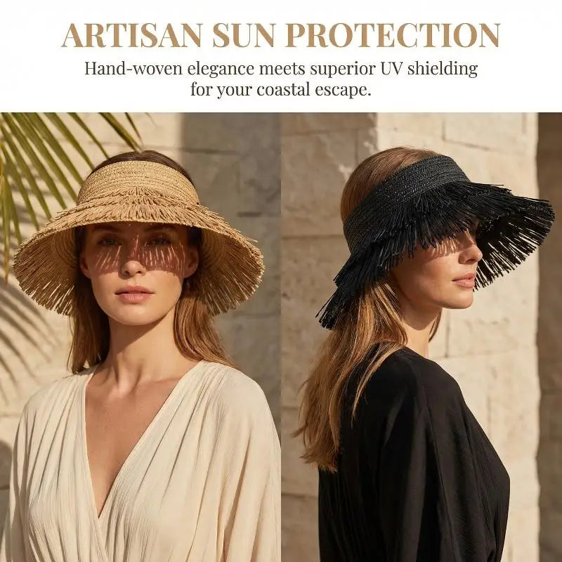 Women's Wide Brim Straw Sun Hat – Fringe Beach Visor