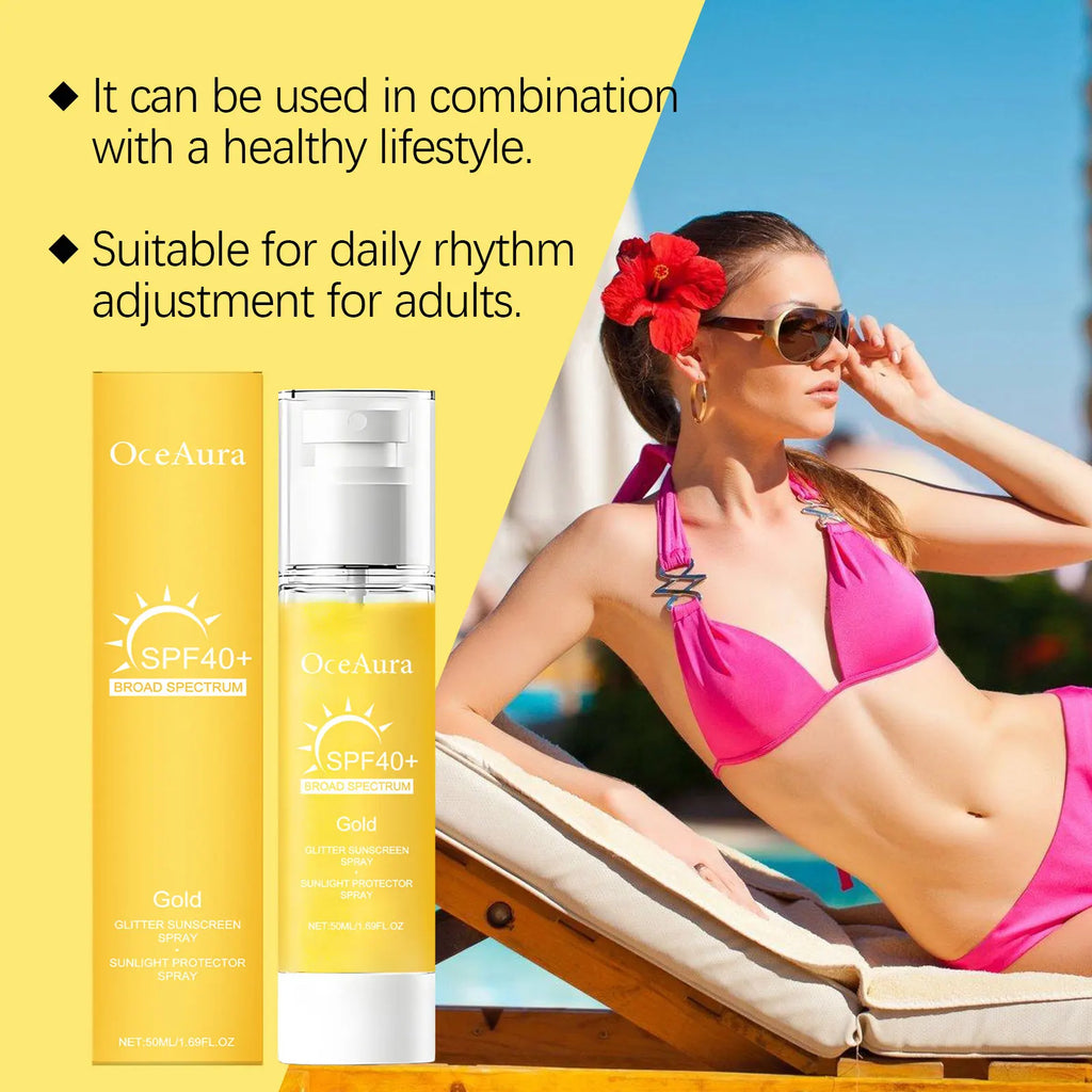 OceAura Glitter Sunscreen Spray – Shimmer SPF Face & Body 50ml