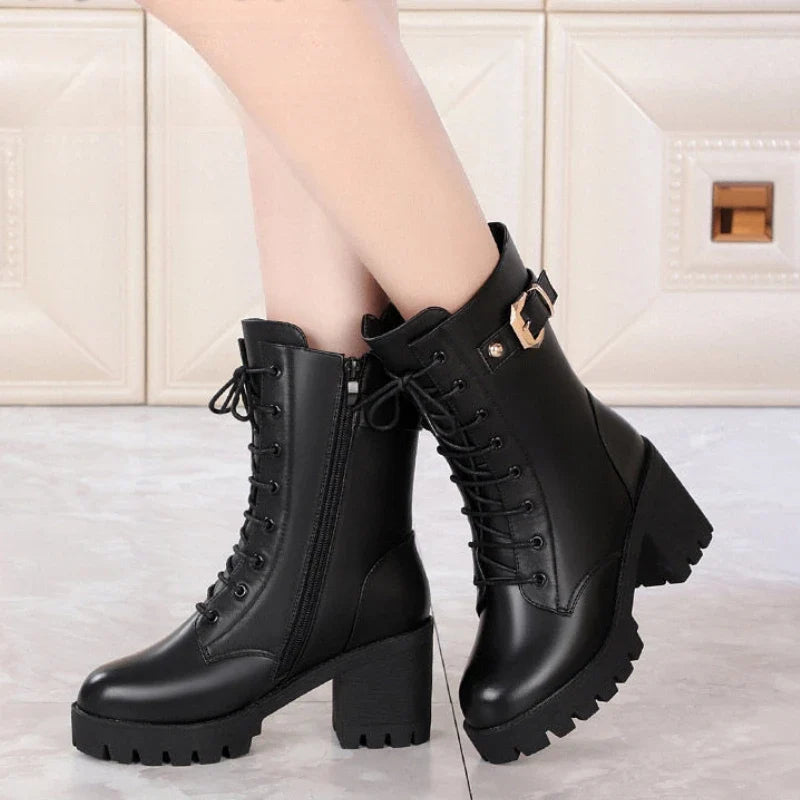 Women's Winter Ankle Boots – Suede Block Heel Zip Booties