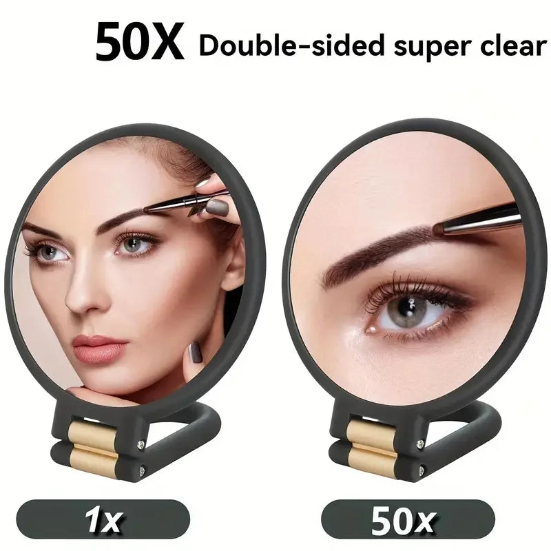 Dual-Sided 1X/50X Magnifying Makeup Mirror | Portable Handheld