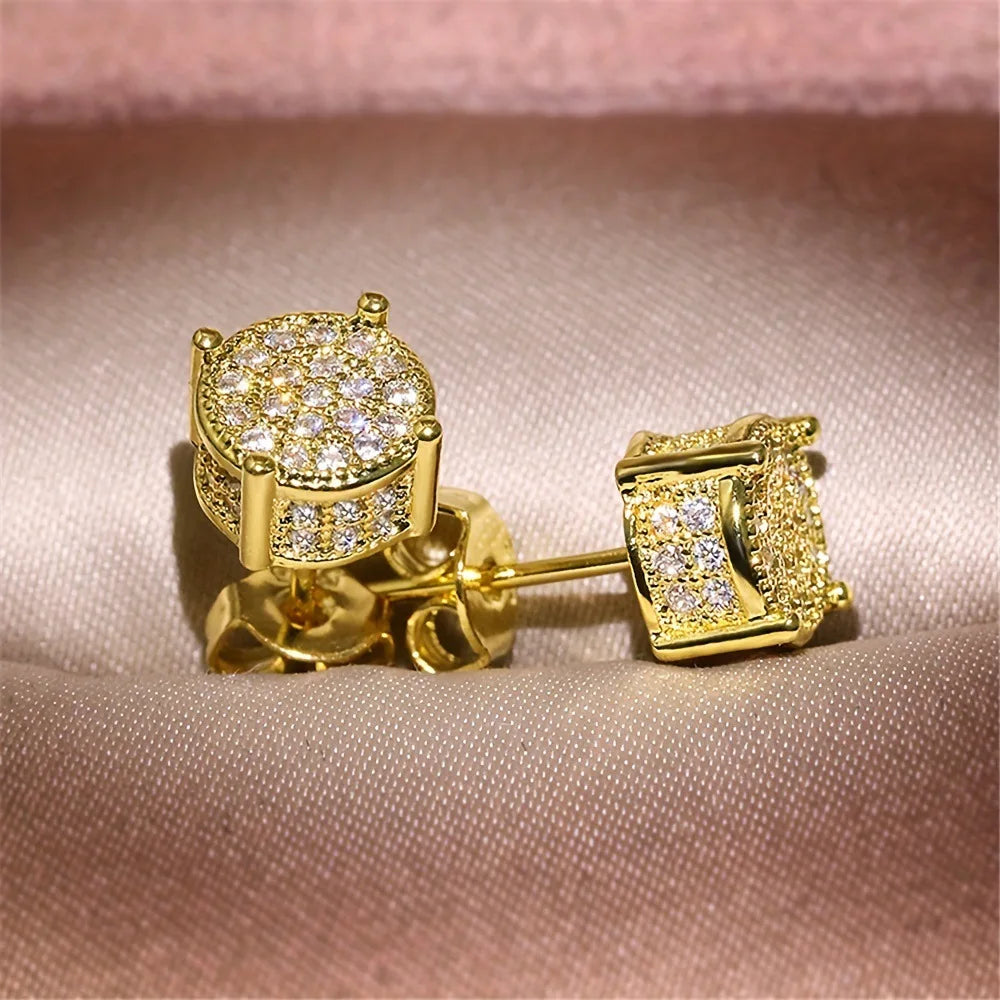 Gold & Silver Rhinestone Stud Earrings | Four-Claw Round Studs