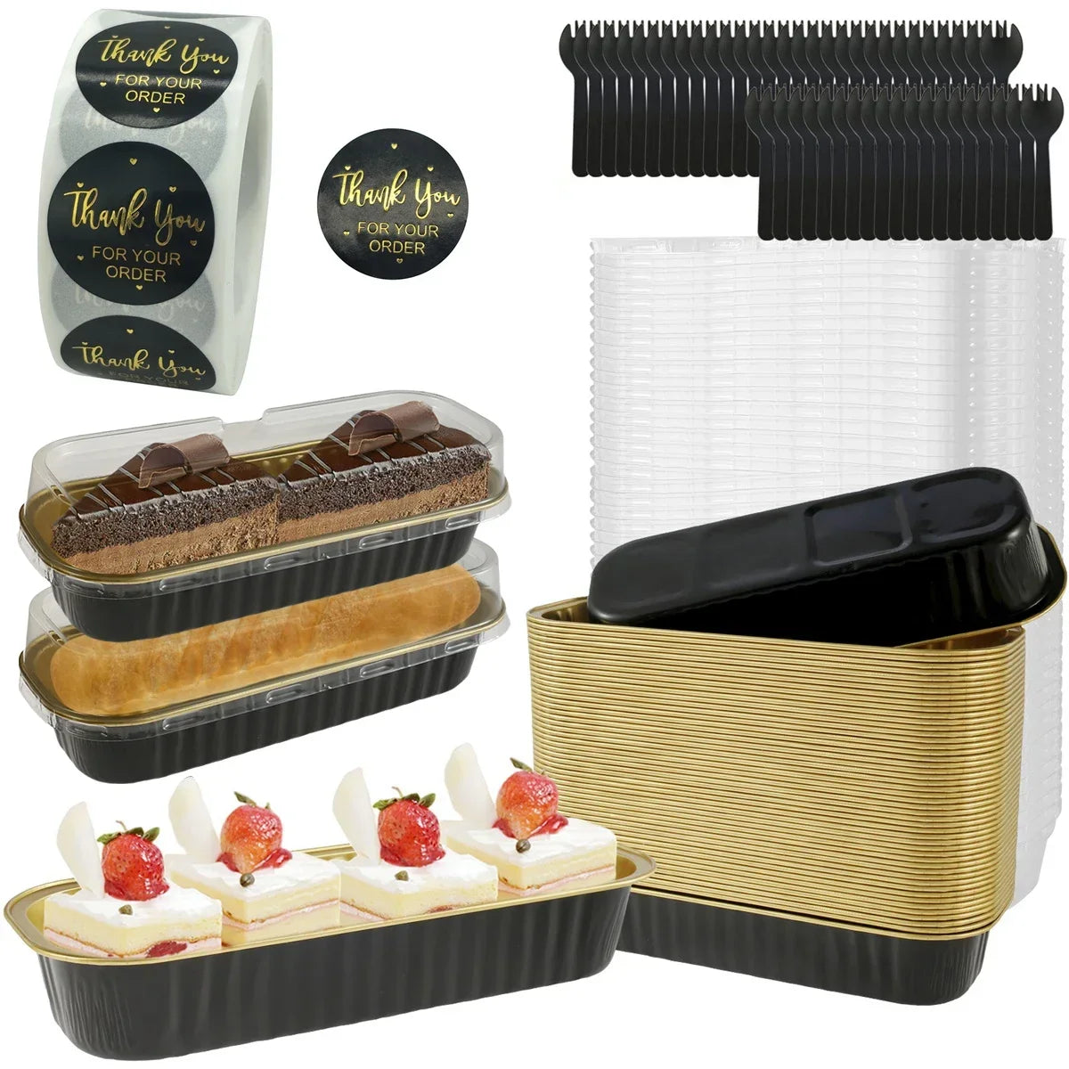 50-Pack Mini Aluminum Foil Loaf Pans with Lids & Spoons 6.8oz