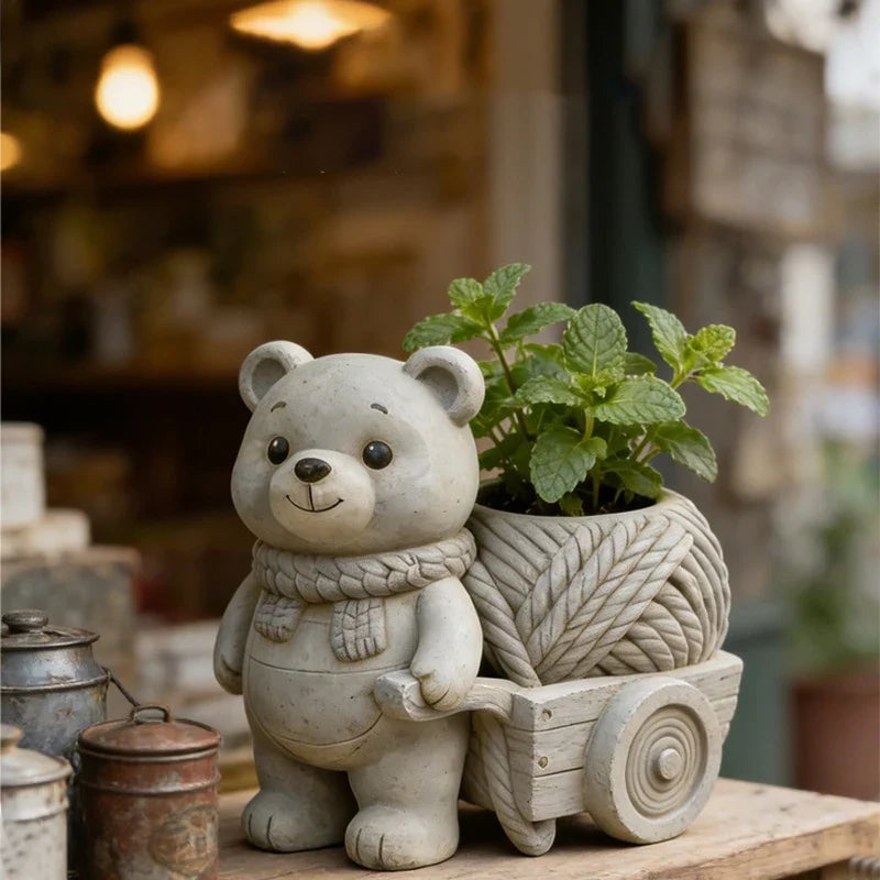 Floral Cart Bear Silicone Mold DIY Cement Plaster Gypsum Cup Resin