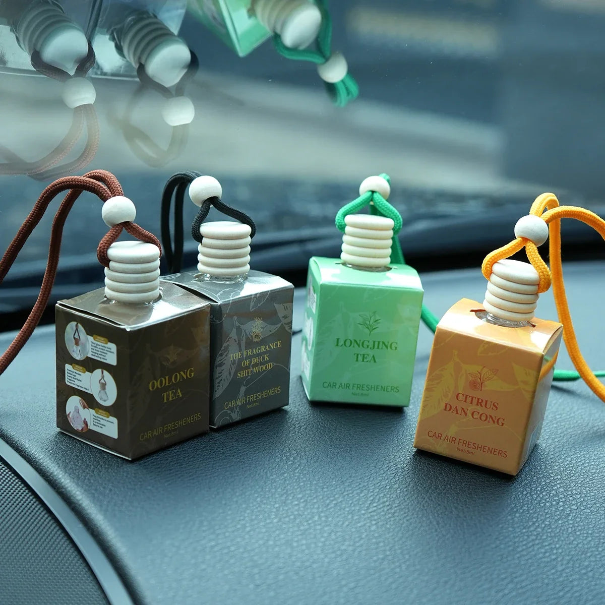 4-Pack Tea Scented Car Air Freshener – Alcohol-Free Rope Hang
