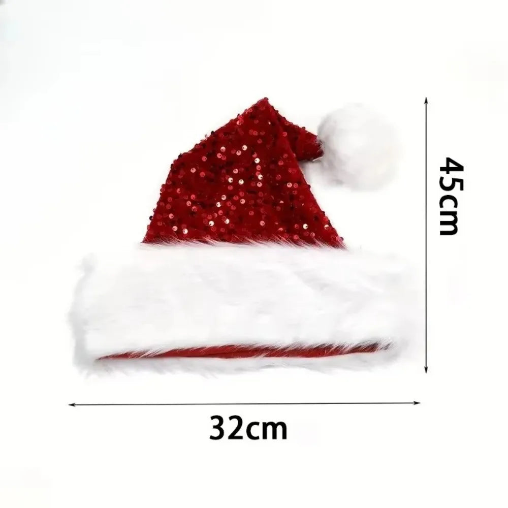 Red Glitter Sequin Santa Hat – Soft Velvet Unisex Xmas Cap