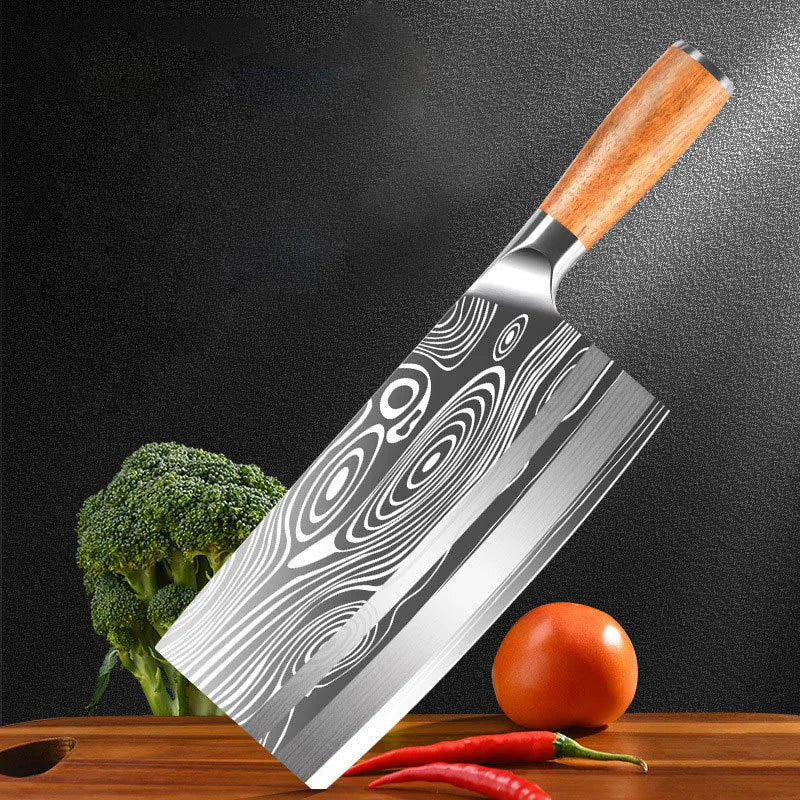 InLeung Damascus Cleaver Knife – Sharp Wood Handle Chef Knife