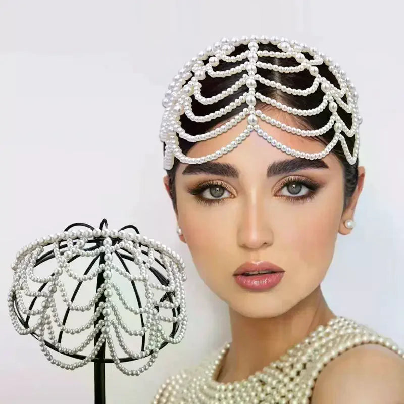 Vintage Pearl Headband – Layered Beaded Bridal Hair Hoop