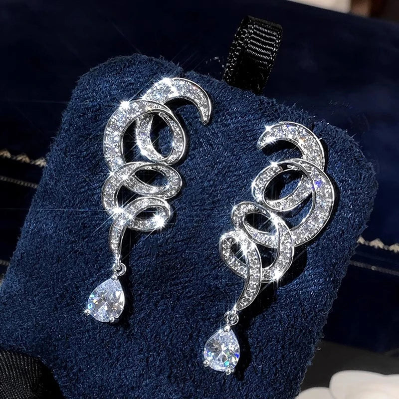 Huitan Ribbon Drop Earrings – Cubic Zirconia Pendant Jewelry