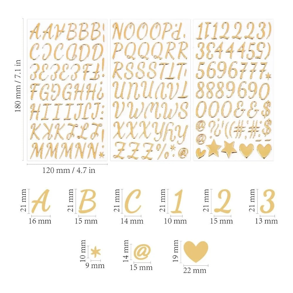 3D Gold Letter & Number Stickers – Puffy Waterproof Decals 3 Sheets