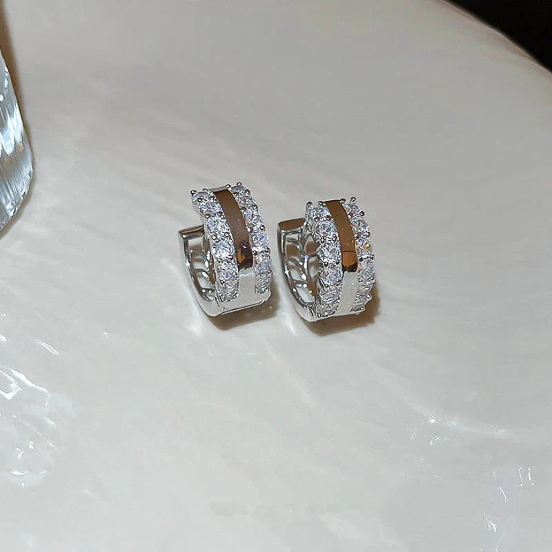 Huitan Silver Hoop Earrings with Cubic Zirconia | Women's Fashion