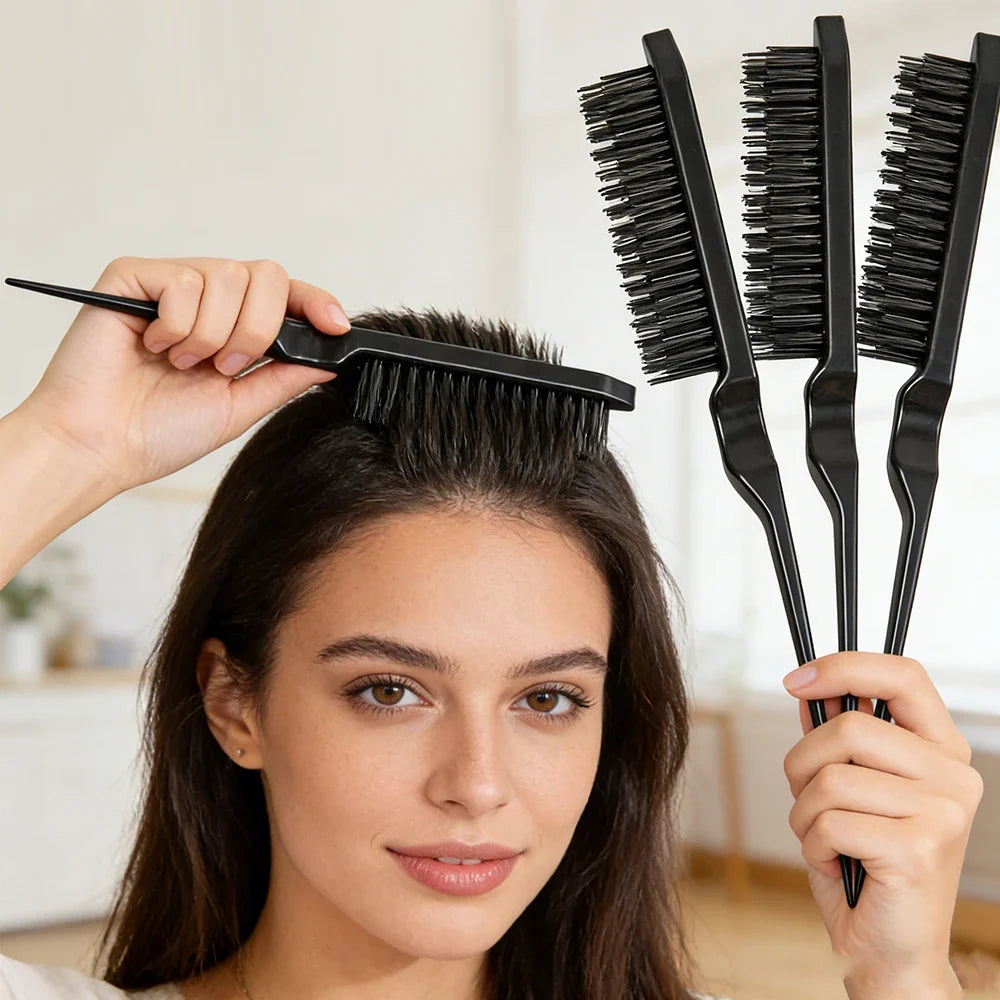 Double-Sided Edge Hair Brush & Teasing Rat Tail Comb Tool