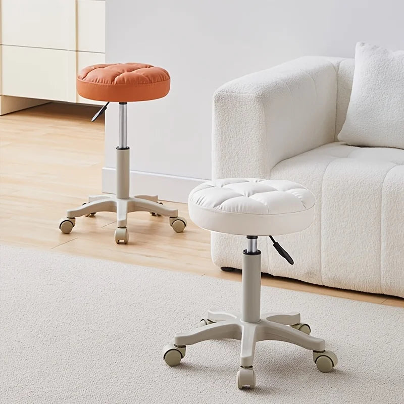 Faux Leather Rolling Stool – Adjustable Swivel Work Chair