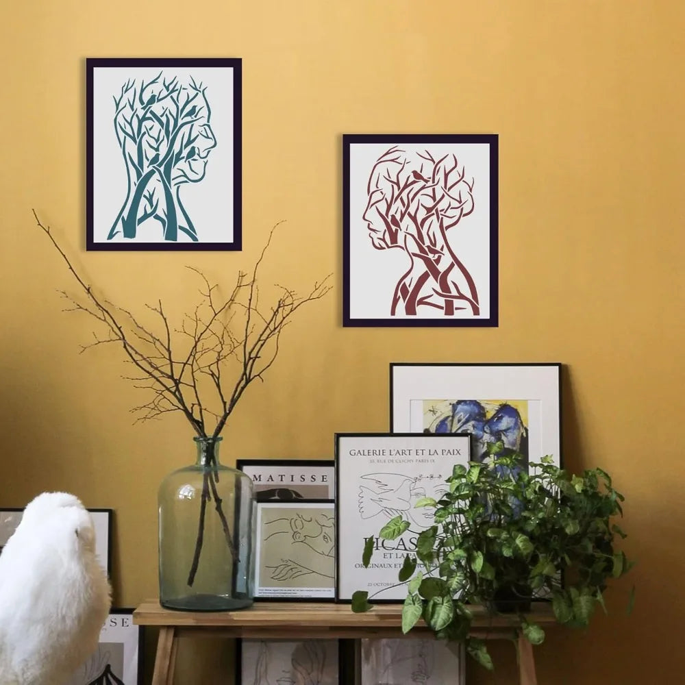 2-Pack Tree of Life Stencils – Man, Woman & Bird Branch Design