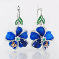 Huitan Blue Flower CZ Drop Earrings – Bridal Wedding Jewelry